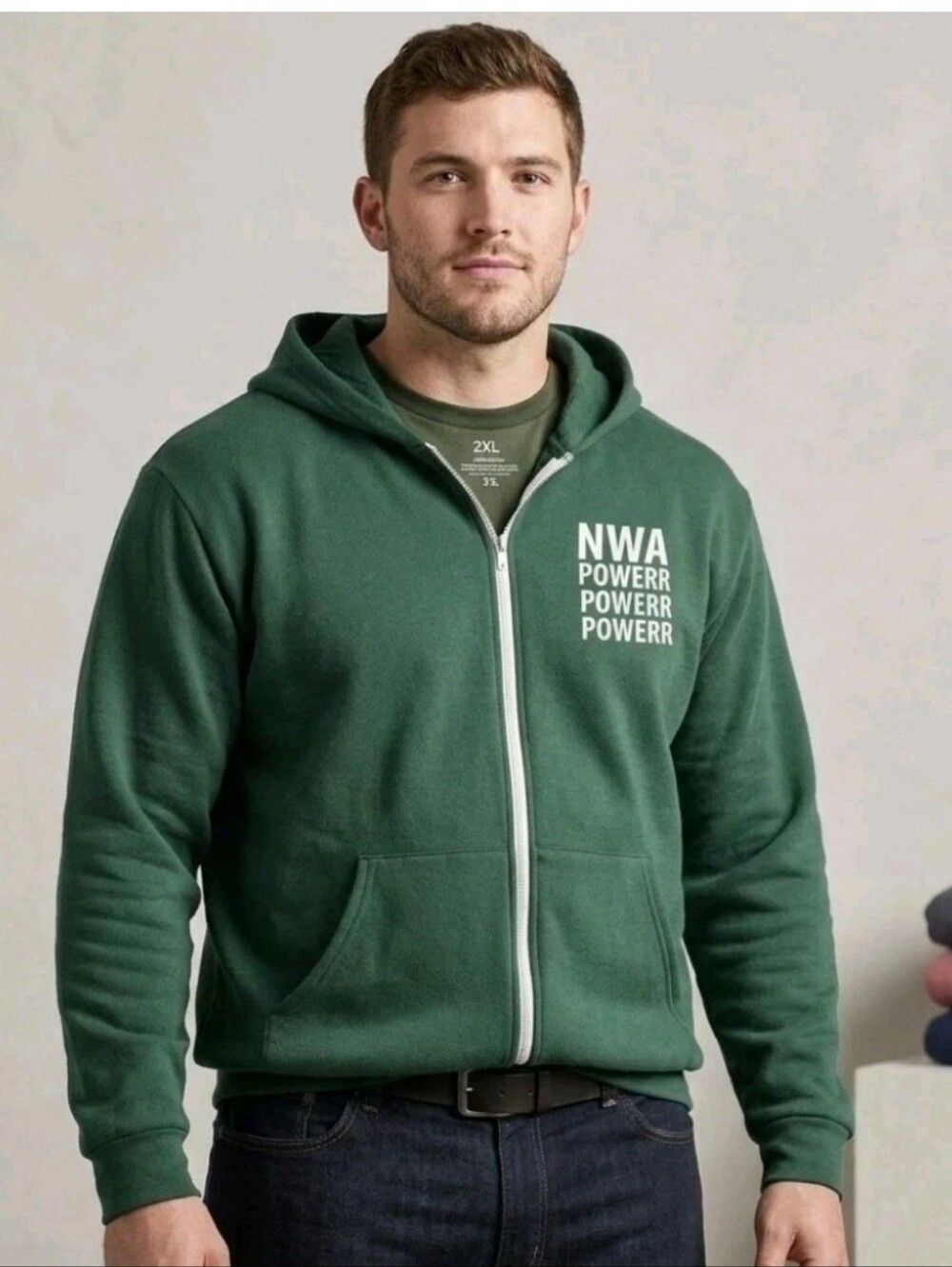 NWA National Wrestling Alliance Power Fleece Green Hoodie Jacket Zipper 3XL NEW